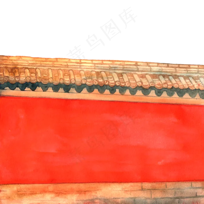 彩色手绘故宫红墙装饰画,免抠元素(2500*2500px 300 dpi )psd模版下载