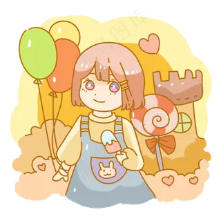 可爱游乐园牵气球女孩