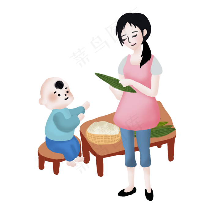 包粽子人物手绘png素材