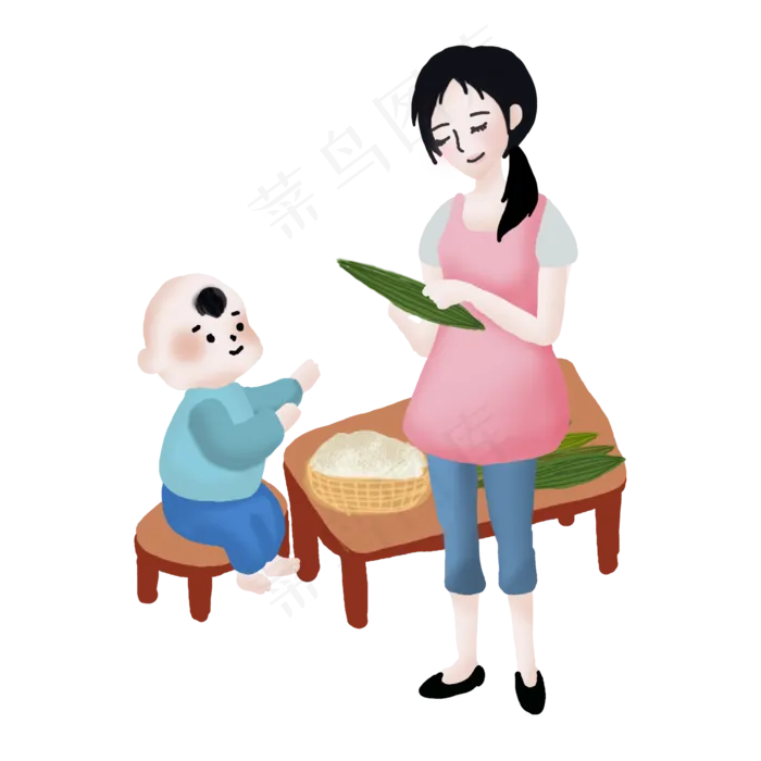 包粽子人物手绘png素材(2000X2000(DPI:300))psd模版下载