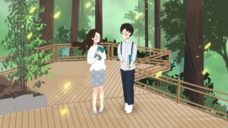 绿色夏天森林情侣