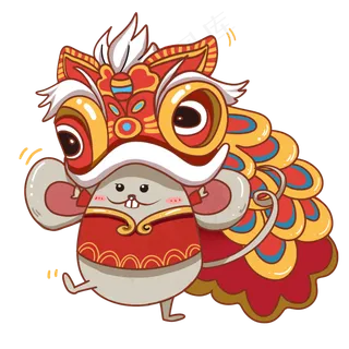 鼠年红色可爱老鼠舞狮,免抠元素
