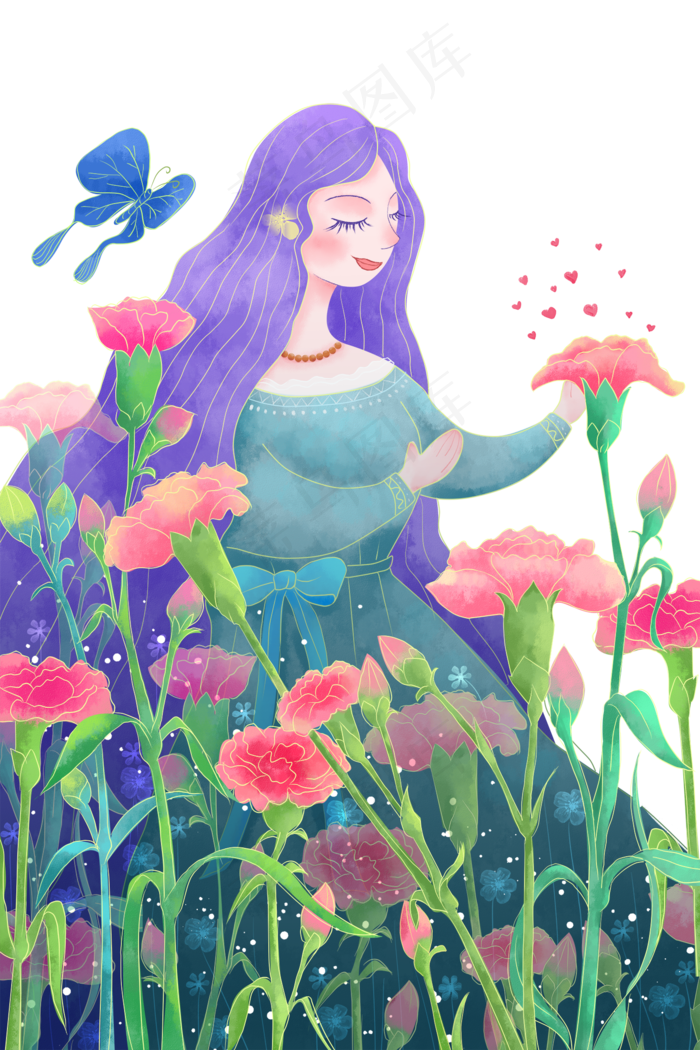 母亲节康乃馨里的妈妈(1500X2249(DPI:256))psd模版下载