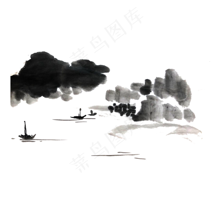 中国水墨山水线条色块PNG,免抠元素