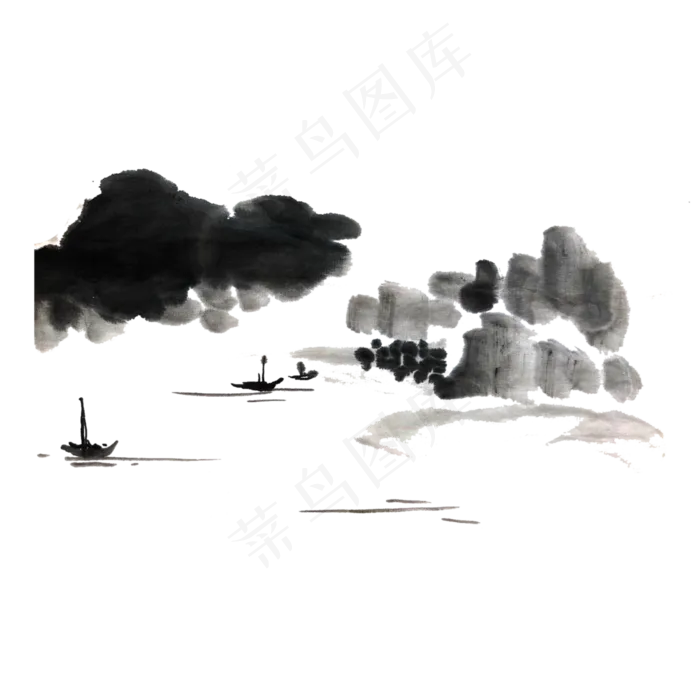 中国水墨山水线条色块PNG,免抠元素(3000X3000(DPI:300))psd模版下载