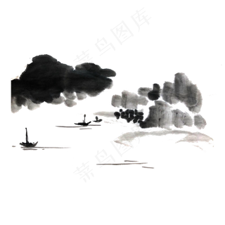 中国水墨山水线条色块PNG,免抠元素