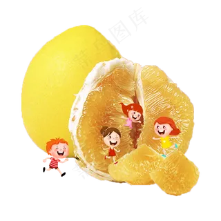 柚子水果里玩耍的小朋友