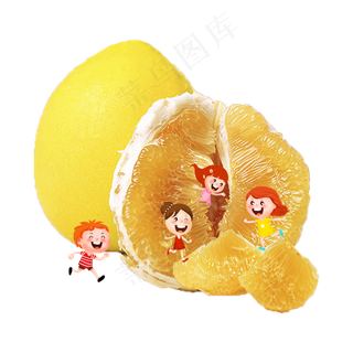 柚子水果里玩耍的小朋友