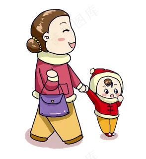 开心过节购物逛街可爱卡通人物