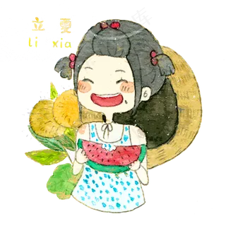 农历夏日二十四节气PNG少女啃