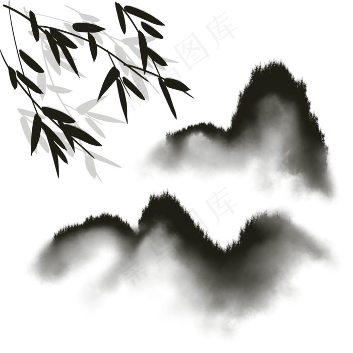 山水竹叶装饰(2000X2000(DPI:300))psd模版下载