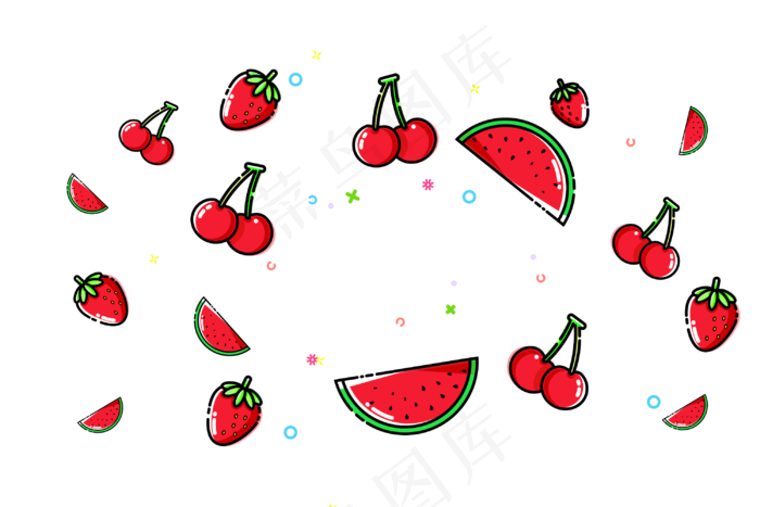 红色樱桃西瓜草莓水果,免抠元素