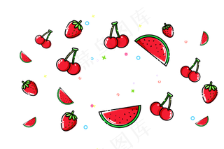 红色樱桃西瓜草莓水果,免抠元素