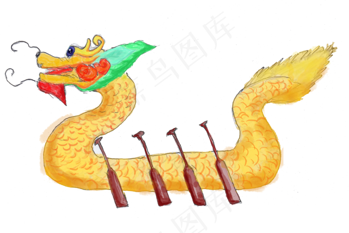 端午节手绘风龙舟png(3000X2000(DPI:300))psd模版下载