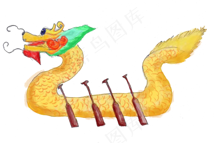 端午节手绘风龙舟png(3000X2000(DPI:300))psd模版下载