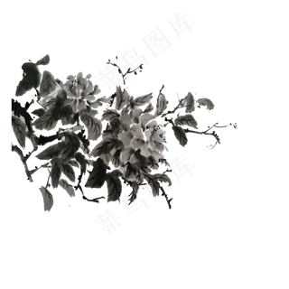 水墨牡丹黑白国画富贵典雅传统PNG,免抠元素
