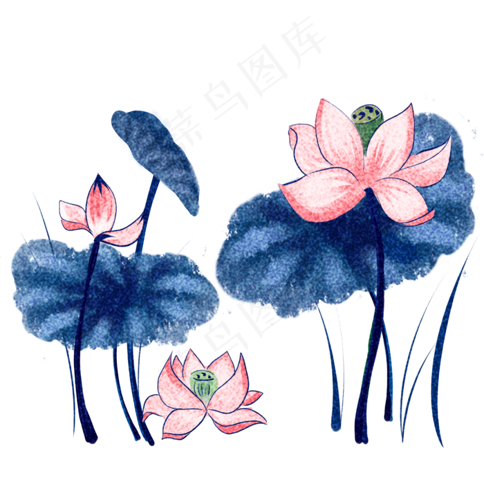 中国风国画荷花荷叶(2480X2480(DPI:299))psd模版下载