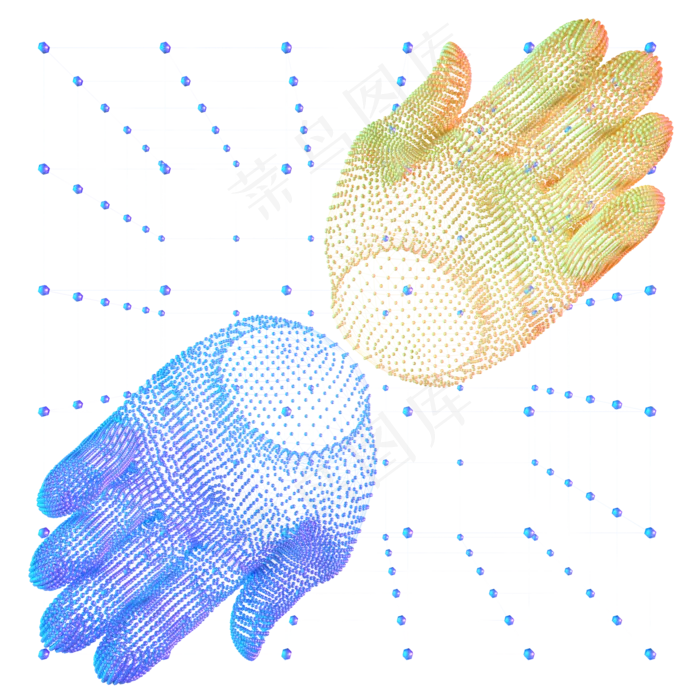 科技智能双手魔幻数据点状蓝色黄,免抠元素(2000*2000px 300 dpi )
