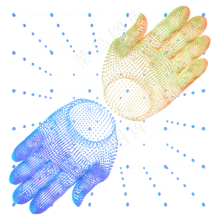 科技智能双手魔幻数据点状蓝色黄,免抠元素