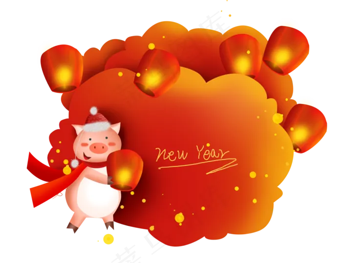 2019猪年孔明灯云朵文字框,免抠元素(5352*4124px 300 dpi )psd模版下载