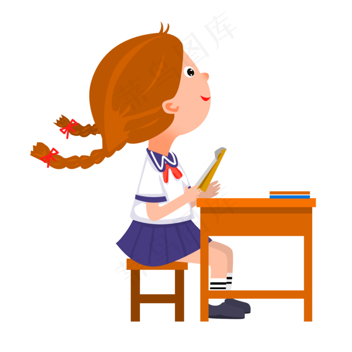 矢量卡通女孩学习,免抠元素(2000*2000px 300 dpi )psd模版下载