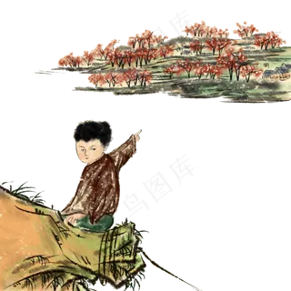 清明牧童桃花二十四节气PNG农历清,免抠元素