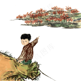 清明牧童桃花二十四节气PNG农历清,免抠元素