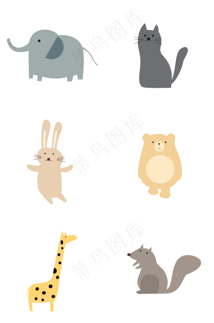 可爱卡通动物套图,免抠元素(2000*3020px 300 dpi )psd模版下载