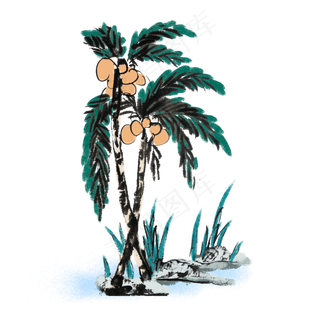 夏天椰子树水墨风手绘