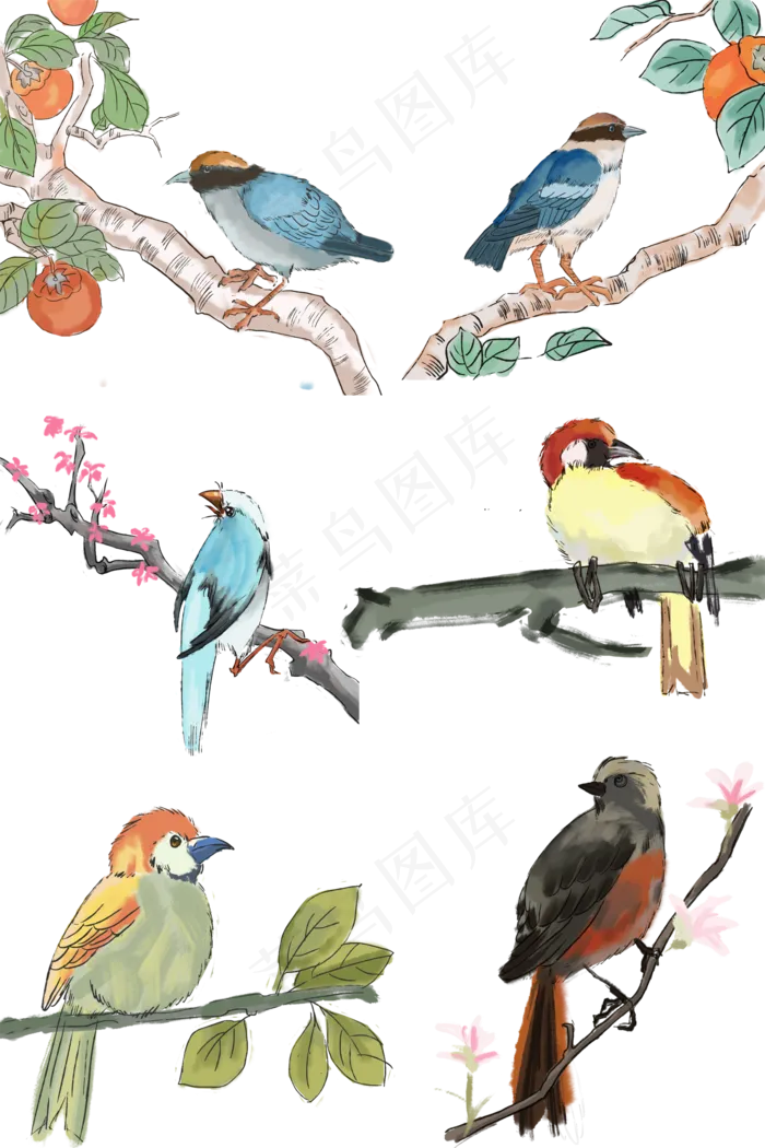 中国风古典风格花鸟矢量图套图,免抠元素(2000X3000(DPI:300))psd模版下载