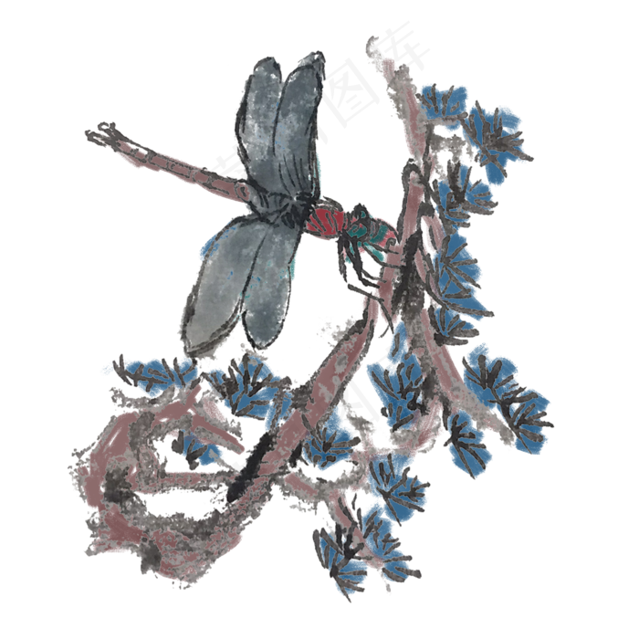 水墨蜻蜓插画水墨手绘插画
