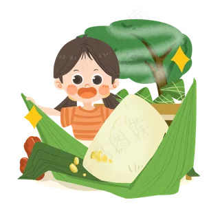 卡通女孩端午节吃粽子PNG素材