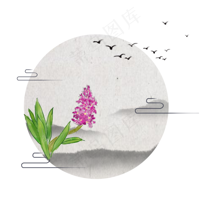 中国风手绘风信子云纹边框