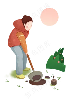 植树节种树的女孩