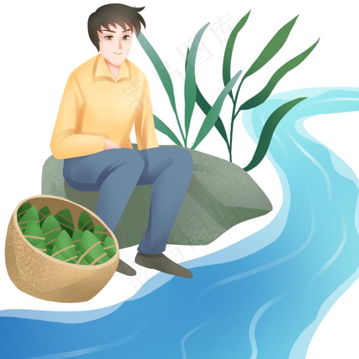 端午节吃粽子男孩