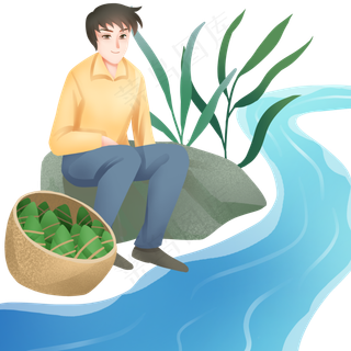 端午节吃粽子男孩