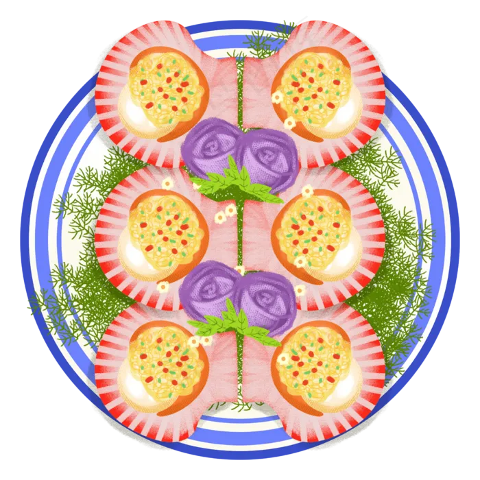 手绘海鲜美食美味贝壳之盘装扇贝(2500X2500(DPI:300))psd模版下载