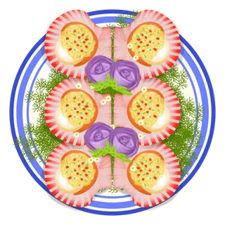 手绘海鲜美食美味贝壳之盘装扇贝