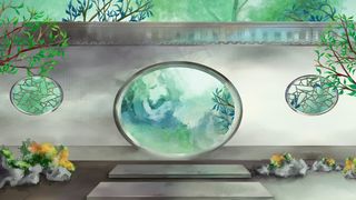 中国风花园拱门园林古风建筑绿色夏季风景