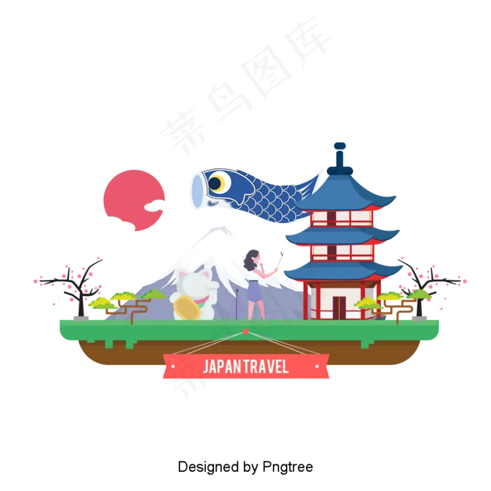 日本旅游时尚卡通装饰元素,免抠元素