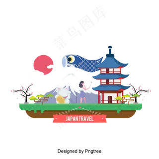 日本旅游时尚卡通装饰元素,免抠元素