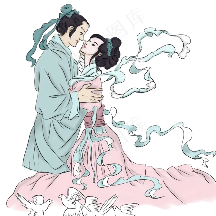 七夕手绘牛郎织女(2000X2000(DPI:300))psd模版下载