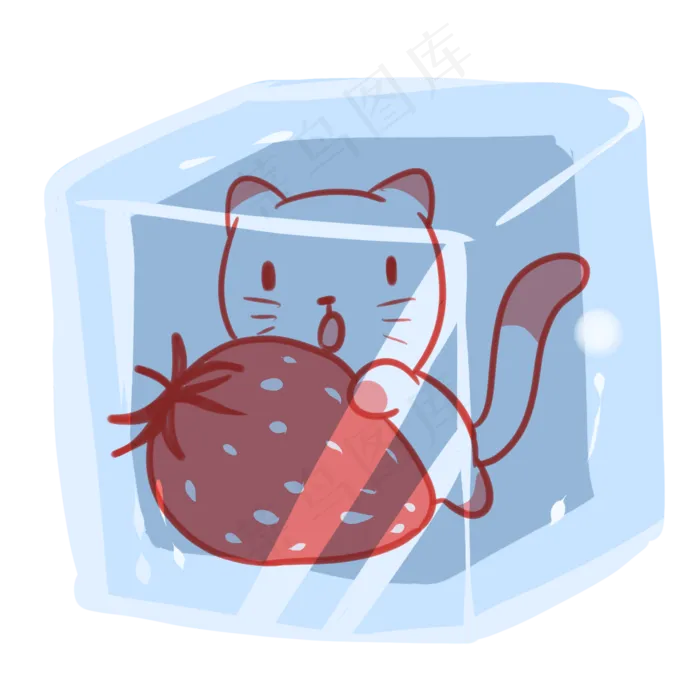 猫猫草莓冰块(2100X2100(DPI:300))psd模版下载