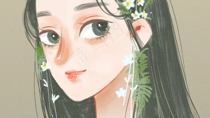 手绘水彩质感唯美文艺少女(2880X1620(DPI:300))psd模版下载