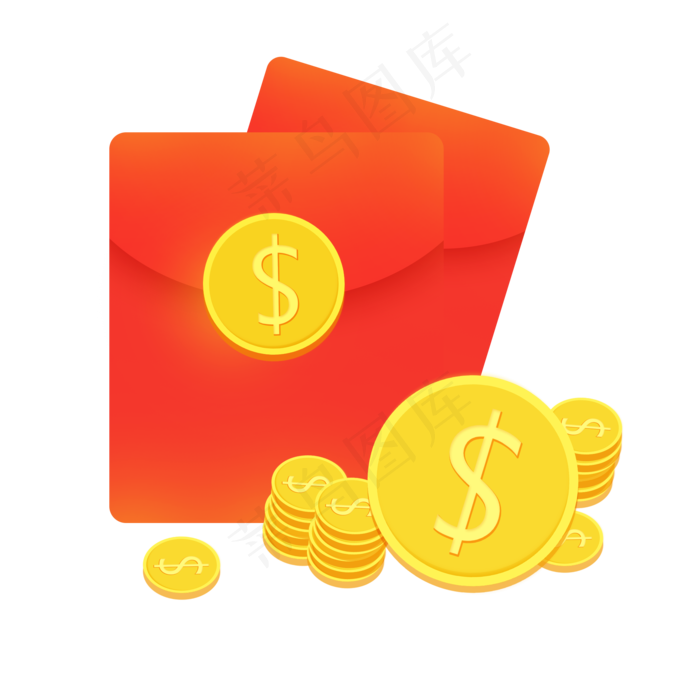 新年金色系矢量商业红包金币免抠,免抠元素(2100*2100px)psd模版下载