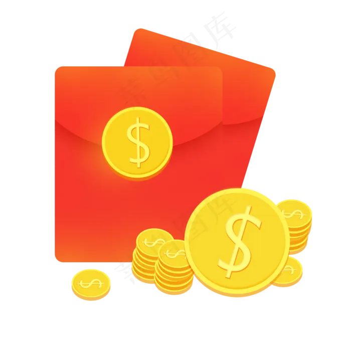 新年金色系矢量商业红包金币免抠,免抠元素(2100*2100px)psd模版下载