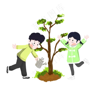 植树节大家给小树浇水