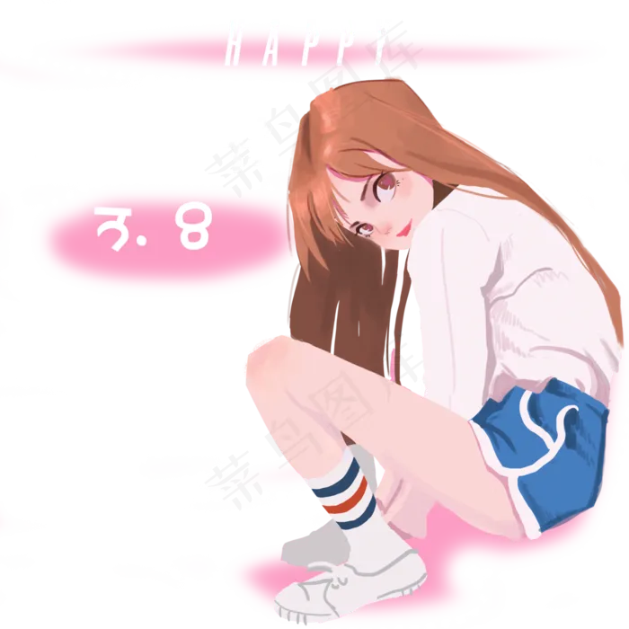 二次元闺蜜萌妹3月8号女神节,免抠元素(4000X4000(DPI:300))psd模版下载
