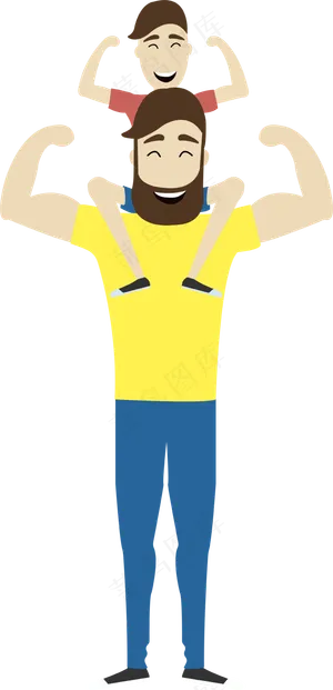 父亲节卡通父亲背儿子矢量图