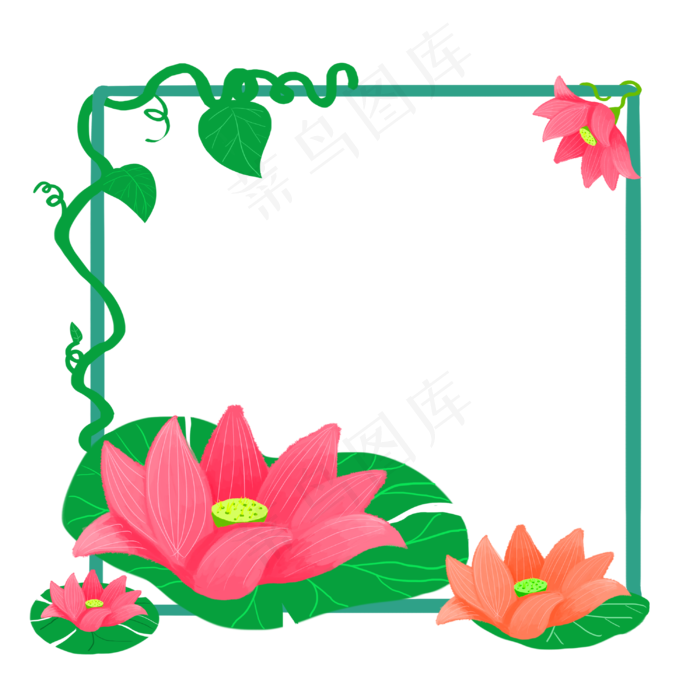 绿色藤蔓荷花海报边框